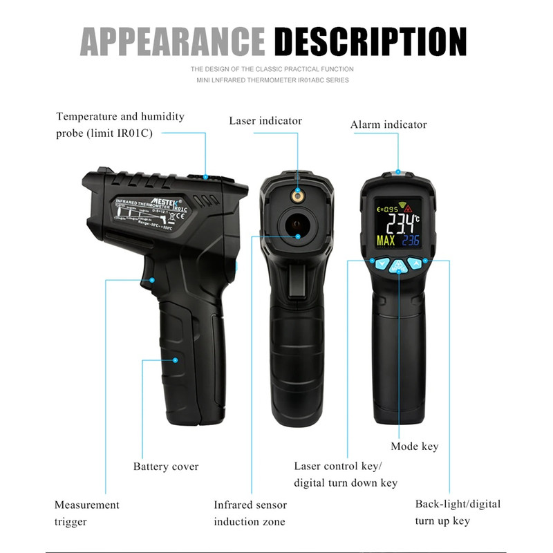 ترمومتر لیزری دیجیتال مستک مدل IR01C