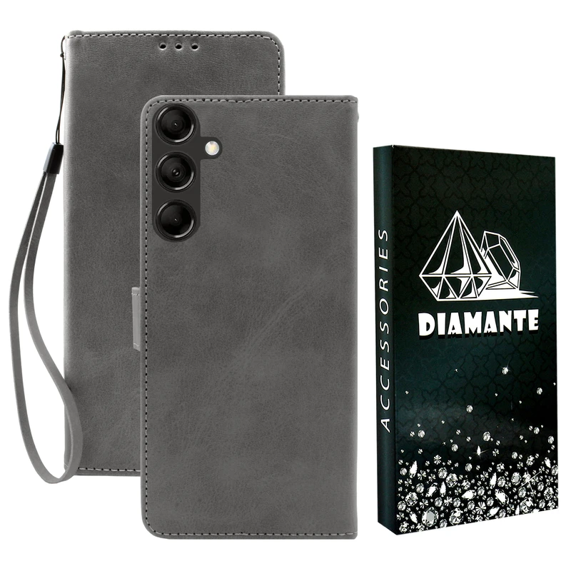 کیف کلاسوری دیامانته مدل Gray Bk مناسب برای گوشی موبایل سامسونگ Galaxy M13 4G به همراه بندآویز