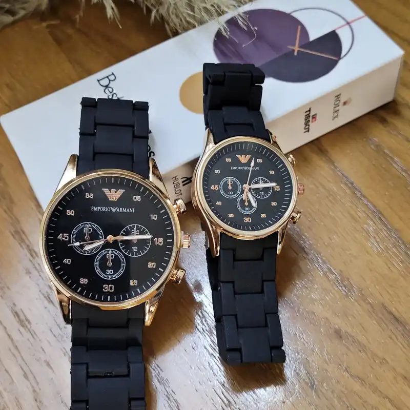 ست ساعت مچی عقربه ای  زنانه و مردانه مدل تقویم دار 098