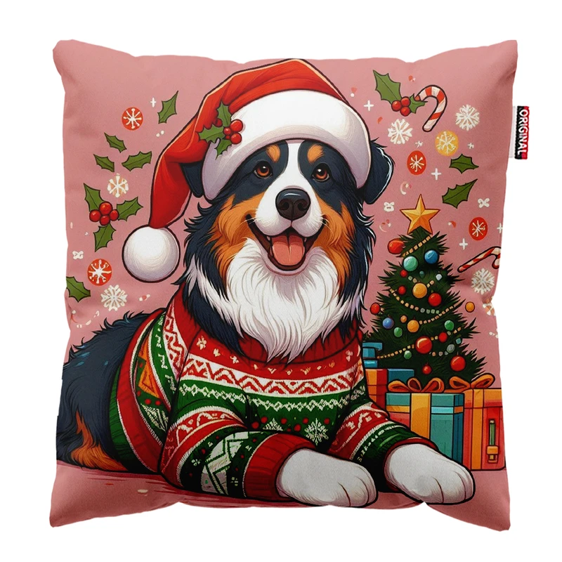 کوسن پاد آفرین مدل کریسمس طرح سگ کد PK302662 سایز 30*30 سانتی متر