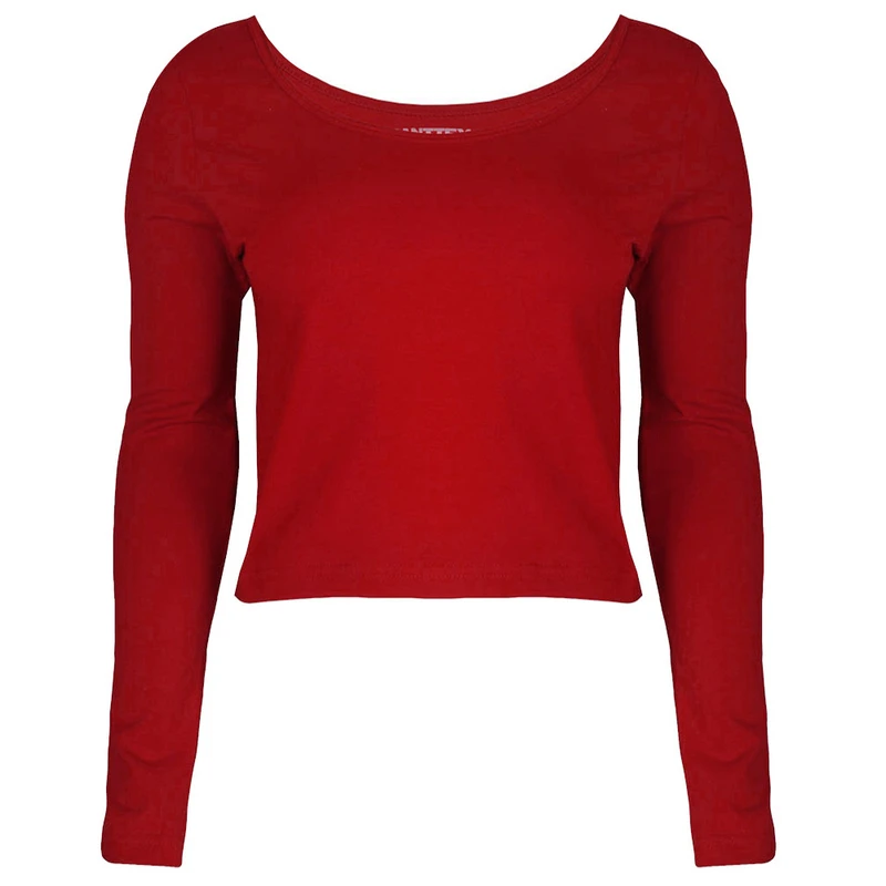 کراپ‌ تی‌شرت آستین بلند زنانه کانتکس مدل 249014505 رنگ قرمز
