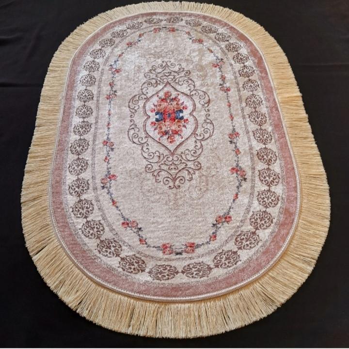 فرش پارچه ای مدل بیضی کد 222 زمینه کرم