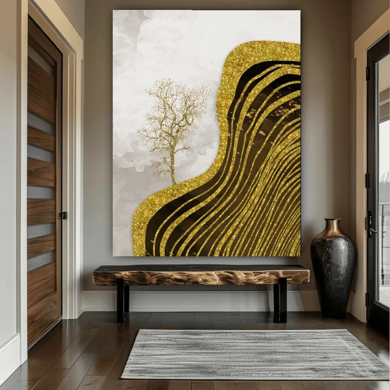 تابلو بوم طرح انتزاعی لوکس مدل درخت طلایی کد BK24224