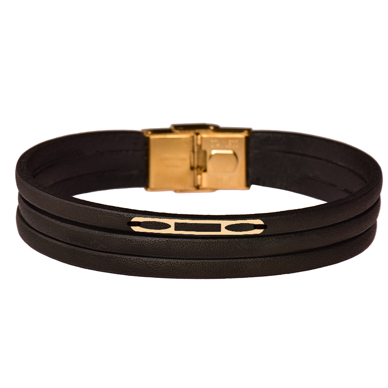 دستبند طلا 18 عیار مردانه کرابو طرح هندسی مدل Kr102259