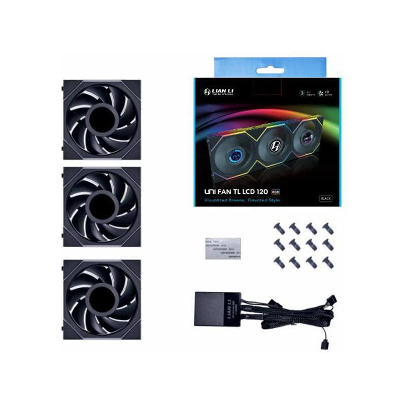 فن کیس لیان لی مدل UNI FAN TL 120 LCD Black بسته 3 عددی