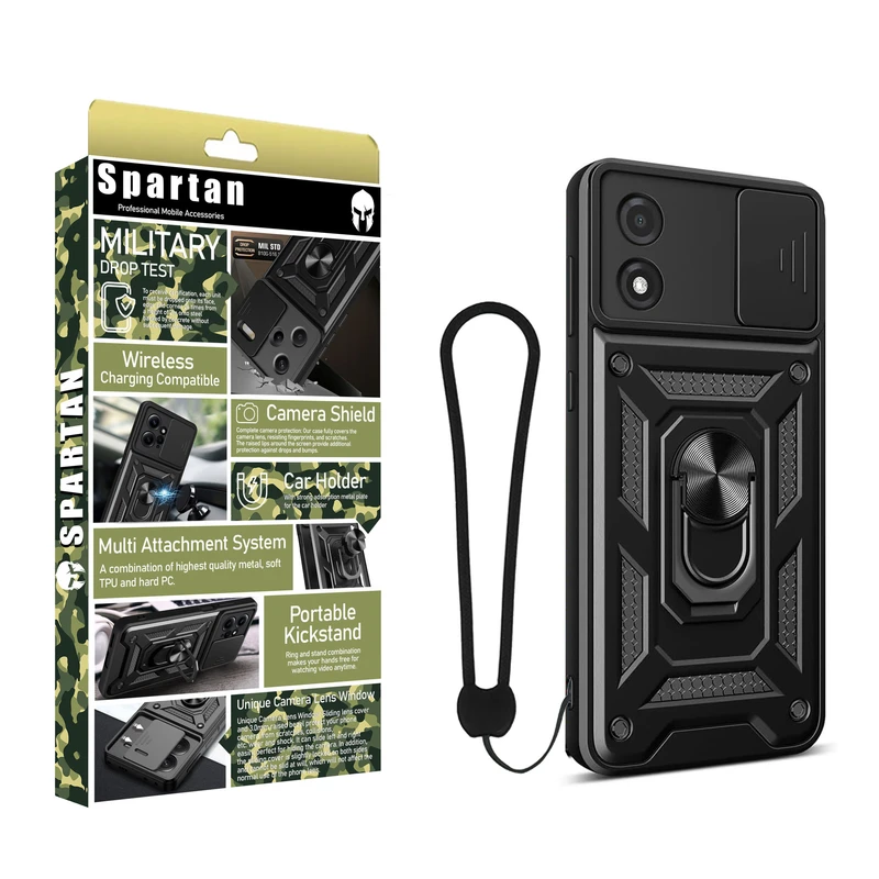 کاور اسپارتان مدل Defender Armor Strap مناسب برای گوشی موبایل موتورولا Moto E14 به همراه بندآویز