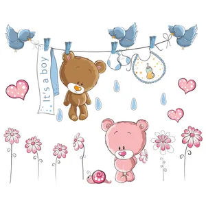 استیکر دیواری کودک تُکتم مدل teddy love کد 01 مجموعه 17 عددی 