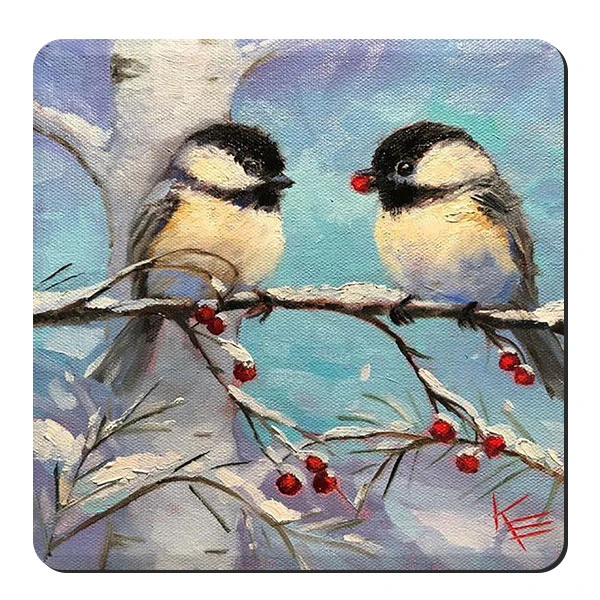  زیر لیوانی طرح پرندگان و میوه های زمستانی کد nzl513