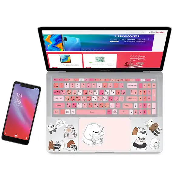 استیکر لپ تاپ راتیانا مدل پاندا خنگ 13  مناسب برای لپ تاپ 15 تا 17 اینچ به همراه برچسب حروف فارسی کیبورد