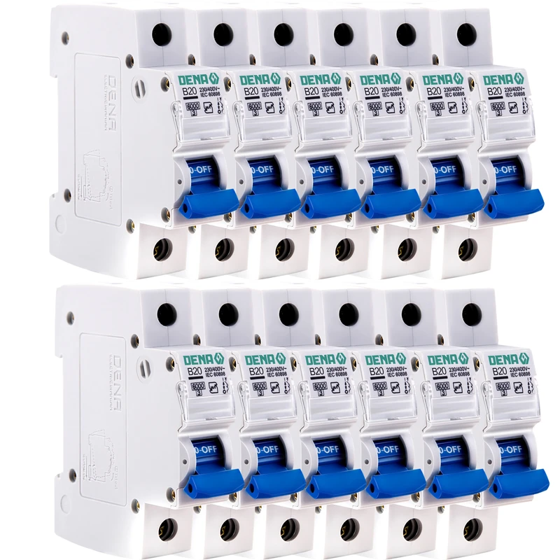 فیوز مینیاتوری تک فاز 20 آمپر دنا الکتریک ایرانیان مدل B20-6KA-12Pcs بسته 12 عددی