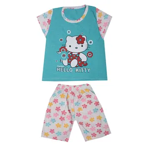 ست تی شرت و شلوارک دخترانه مدل کیتی RZ-TT021-KITTY-AB رنگ آبی