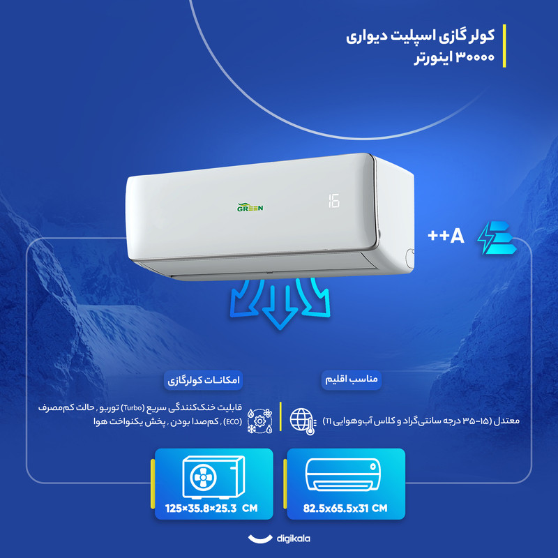 کولر گازی اسپلیت دیواری 30000 اینورتر گرین مدل SDK-CH30F1C1A2P