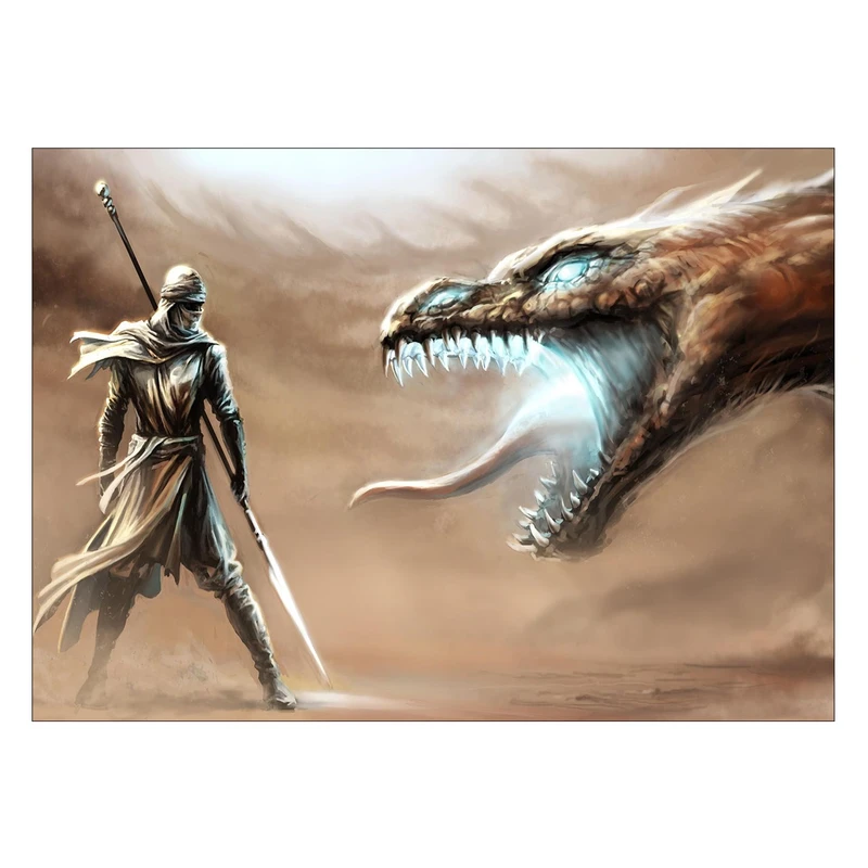 تابلوی ونسونی طرح Knight Fighting Dragon سایز 50x70