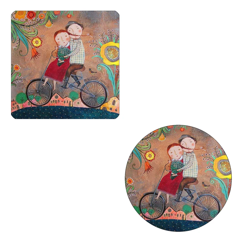 مگنت طرح عشاق دوچرخه سوار کد M1 به همراه زیر لیوانی