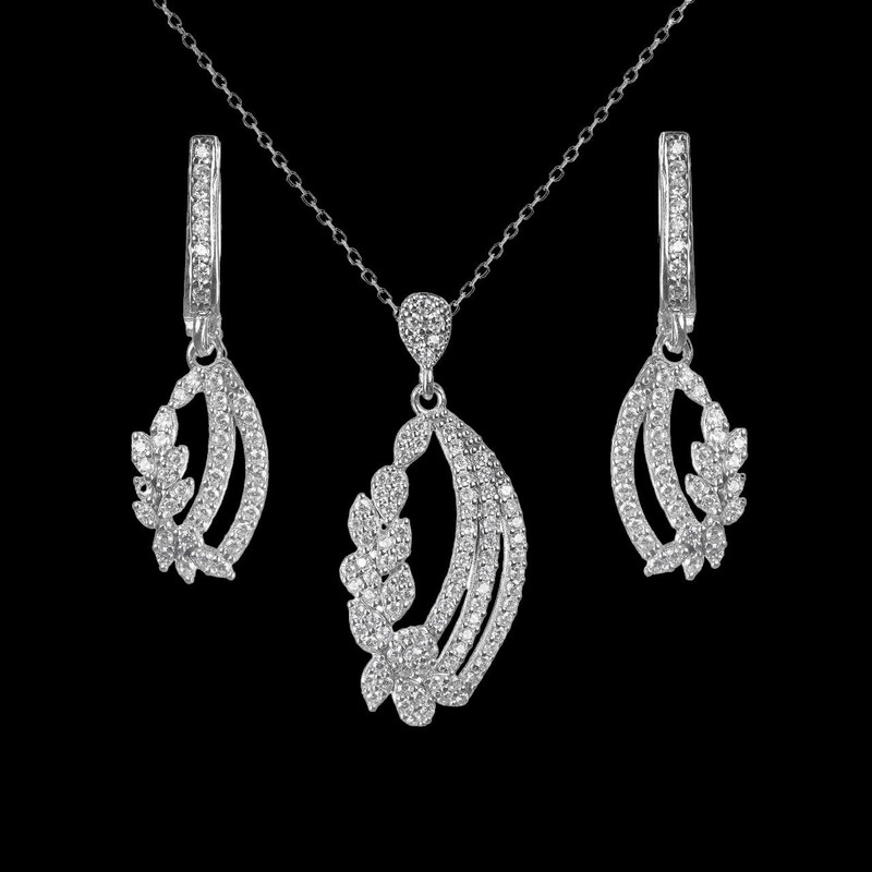 نیم ست نقره زنانه سیلور مدل نیم برگ ماه