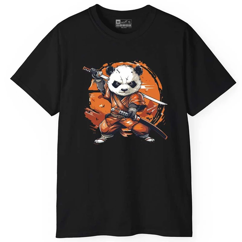 تی‌شرت آستین کوتاه مردانه پاد آفرین مدل پاندای سامورایی کد 1166 رنگ مشکی
