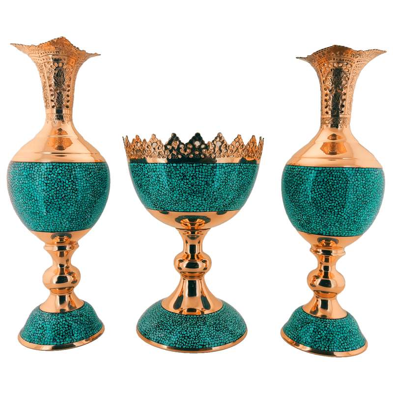 ست سه تکه آجیل خوری و سنبلدان فیروزه کوبی حامد کریمی کد hf 116-144