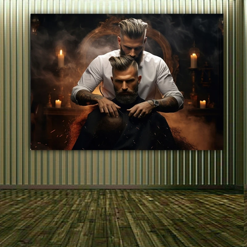 تابلو بوم طرح مخمل مدل  آرایشگاه مردانه کد BK1396