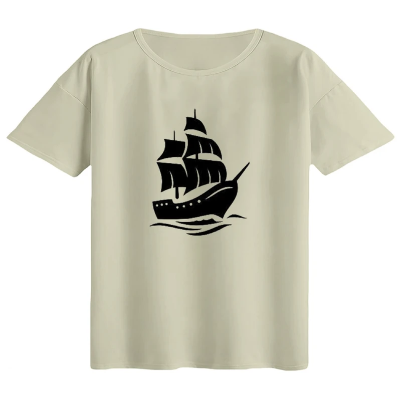 تی‌شرت اورسایز آستین کوتاه زنانه مدل باکسی طرح کشتی کد۱