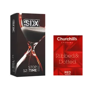 کاندوم سیکس مدل Stop Time بسته 12 عددی به همراه کاندوم چرچیلز مدل Hot Gel بسته 3 عددی