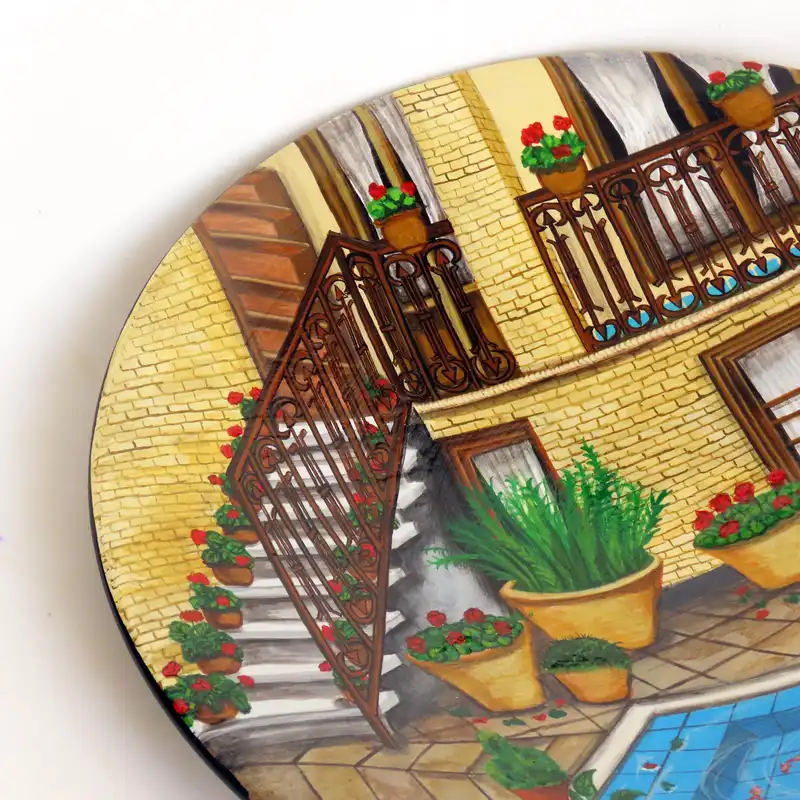 بشقاب دیوارکوب سفالی طرح عمارت قدیمی کد 1089