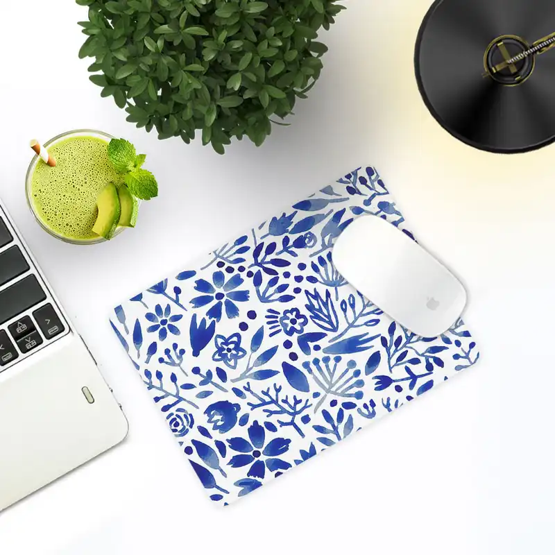 ماوس پد ترمه طراحان ایده مدل گل و برگ آبی کد cfp1084