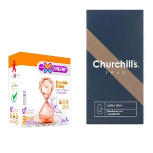 کاندوم چرچیلز مدل Ultra Thin بسته 12 عددی به همراه کاندوم ایکس دریم مدل Double Delay بسته 3 عددی