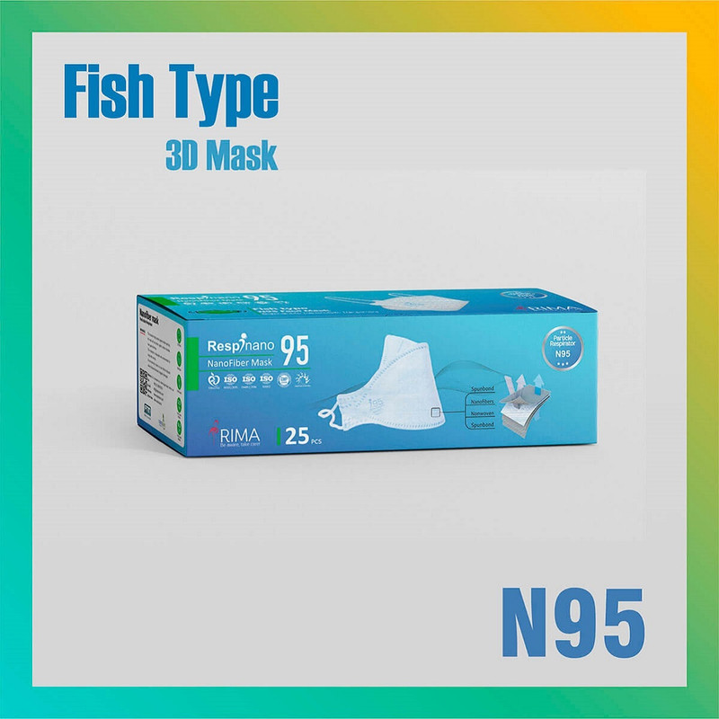ماسک تنفسی ریما مدل سه بعدی N95 نانوالیاف بسته 25 عددی