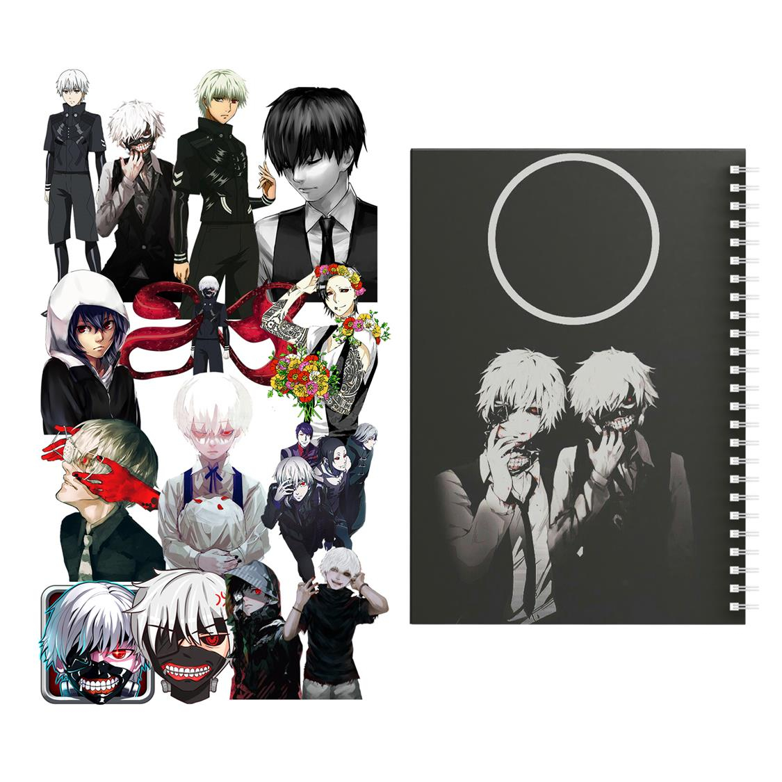 دفتر مشق باژیکان طرح انیمه توکیو غول Tokyo Ghoul کد 20211485 به همراه استیکر لپ تاپ مجموعه 14 عددی