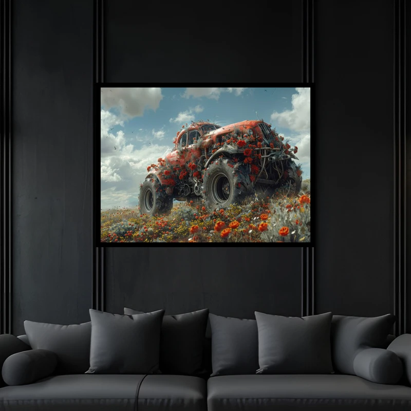 تابلو بکلیت طرح هنری مدرن خودرو و ماشین نوستالژی  مدل B-bu6593 فریم مشکی