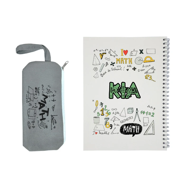 دفتر مشق 50 برگ طرح ریاضی مدل کیا به همراه جامدادی