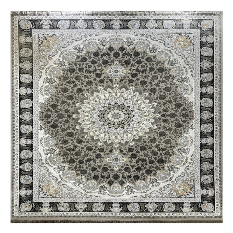 فرش ماشینی 1200 شانه زمینه خاکستری حاشیه نوک مدادی مدل الهه