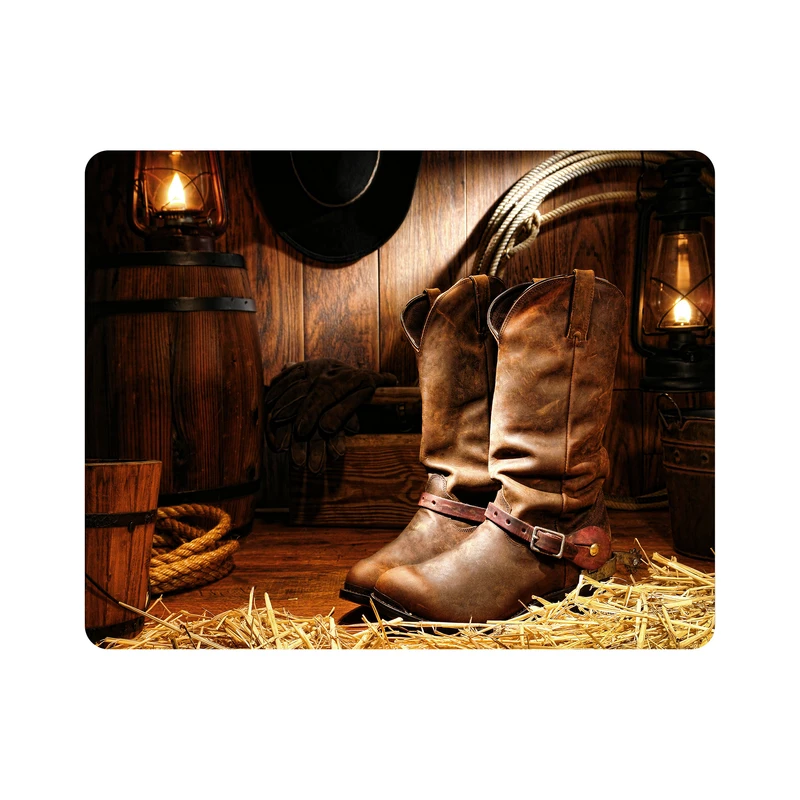 ماوس پد اطلس آبی طرح چکمه اسب سواری و بشکه و فانوس مدل T6959