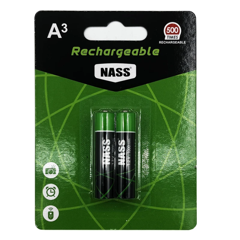 باتری نیم قلمی قابل شارژ ناس مدل NI-MH1000mAh بسته ۲ عددی