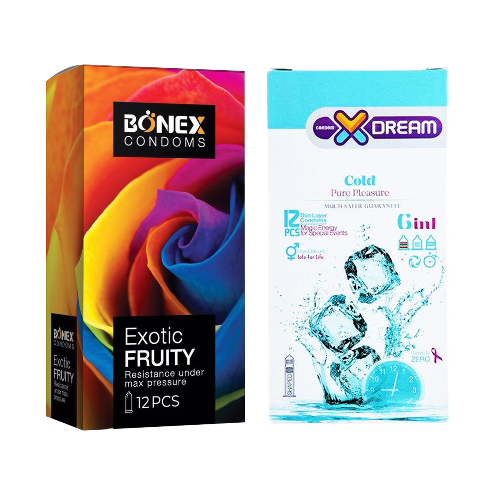 کاندوم بونکس مدل Exotic Fruity بسته 12 عددی به همراه کاندوم ایکس دریم مدل Cold بسته 12 عددی