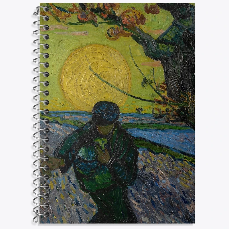 دفتر زبان 50 برگ خندالو مدل سه خط طرح کاشت در غروب آفتاب ونسان ونگوگ (Van Gogh) کد 36820