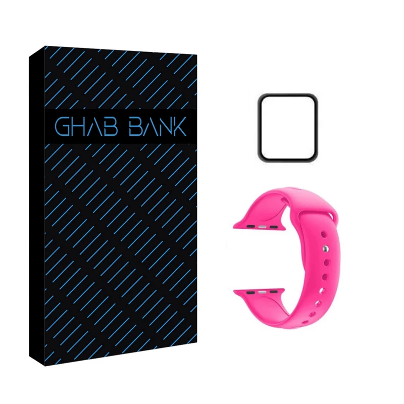 بند سیلیکونی قاب بانک مدل silicon مناسب برای اپل واچ سری 5 سایز 40 میلی متری به همراه محافظ صفحه نمایش 