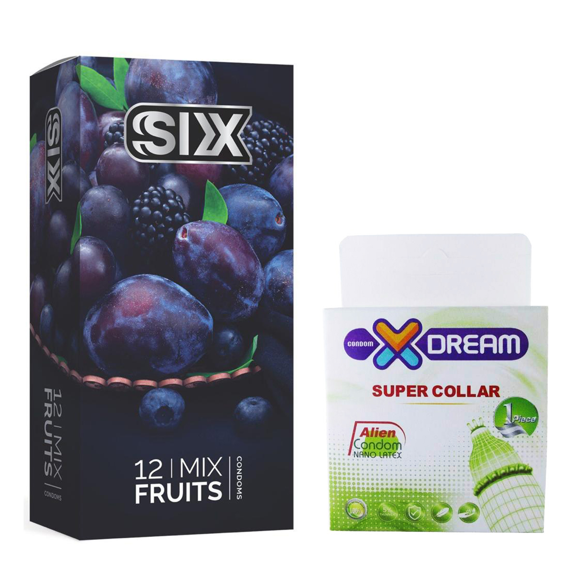 کاندوم سیکس مدل Mix Fruits بسته 12 عددی به همراه کاندوم ایکس دریم مدل Super Collar