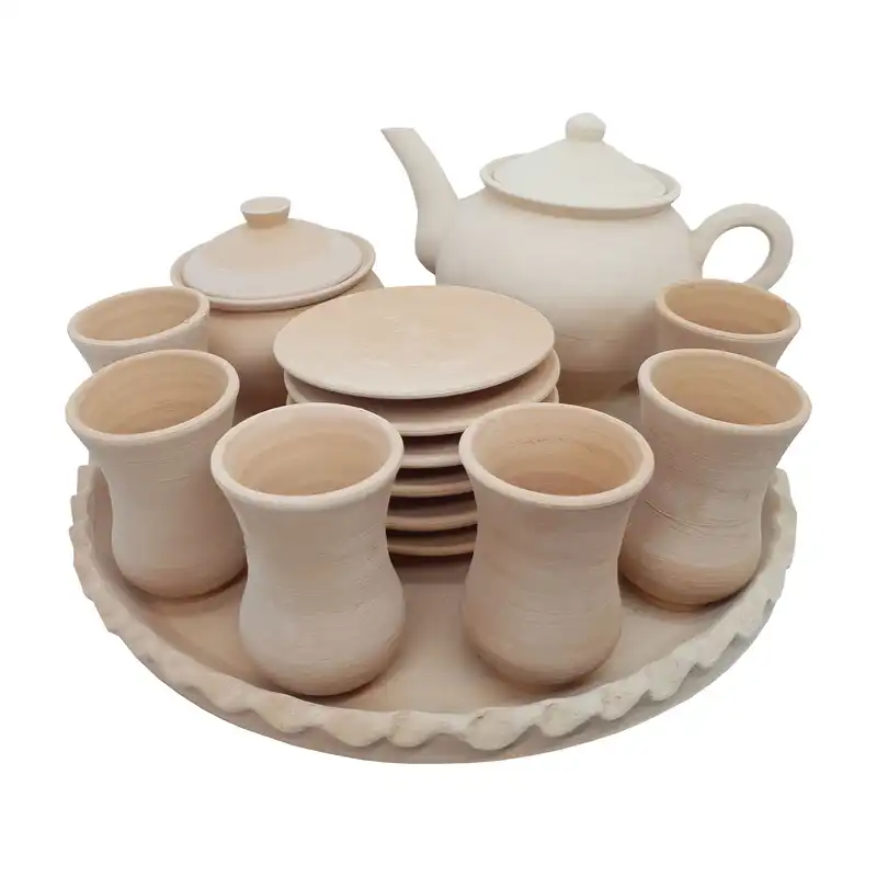 سرویس چای خوری سفالی 17 پارچه طرح شاه عباسی کد CHSh1017