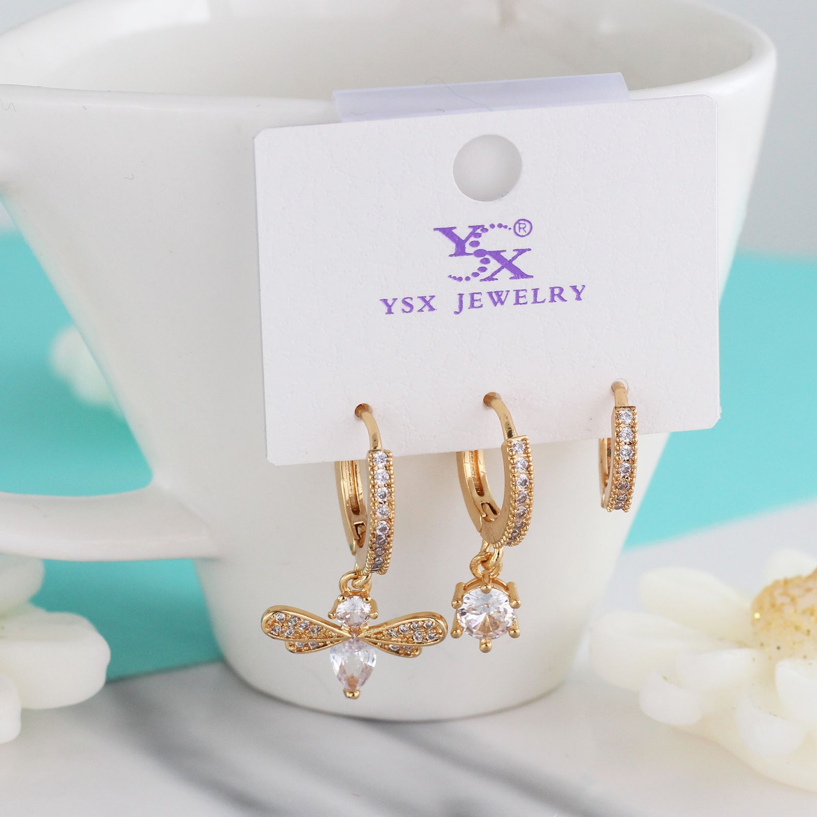 گوشواره زنانه وای اس ایکس مدل پروانه کد AAC678 بسته سه عددی - - 4