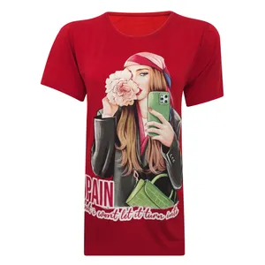 تی شرت آستین کوتاه زنانه مدل نخی ویسکوز چاپی چهره برتر کد tm-2324 رنگ قرمز