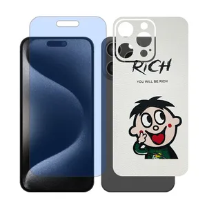 Glass Together model anti blue matte screen protector suitable for Apple iPhone 15 Pro Max mobile phone with cover sticker on the back of the phone