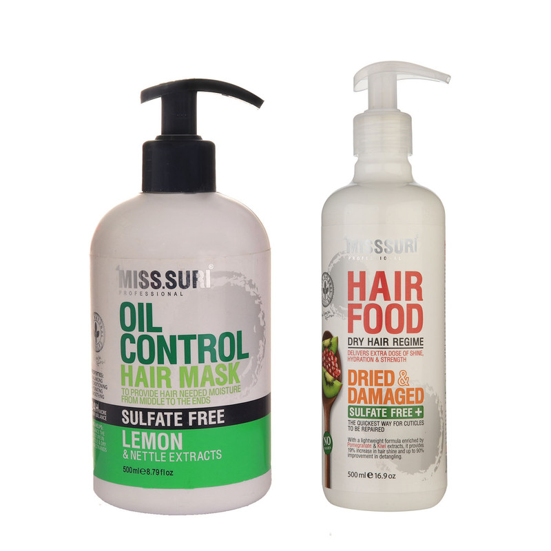 ماسک مو میسوری مدل DRIED & DAMAGED مناسب برای موی خشک به همراه ماسک مو میسوری مدل لیمو و گزنه مناسب برای موی معمولی حجم 500 میلی لیتر و 500 میلی لیتر