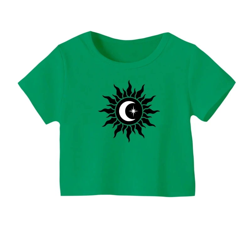 کراپ‌ تی‌شرت آستین کوتاه زنانه مدل ماه و خورشید