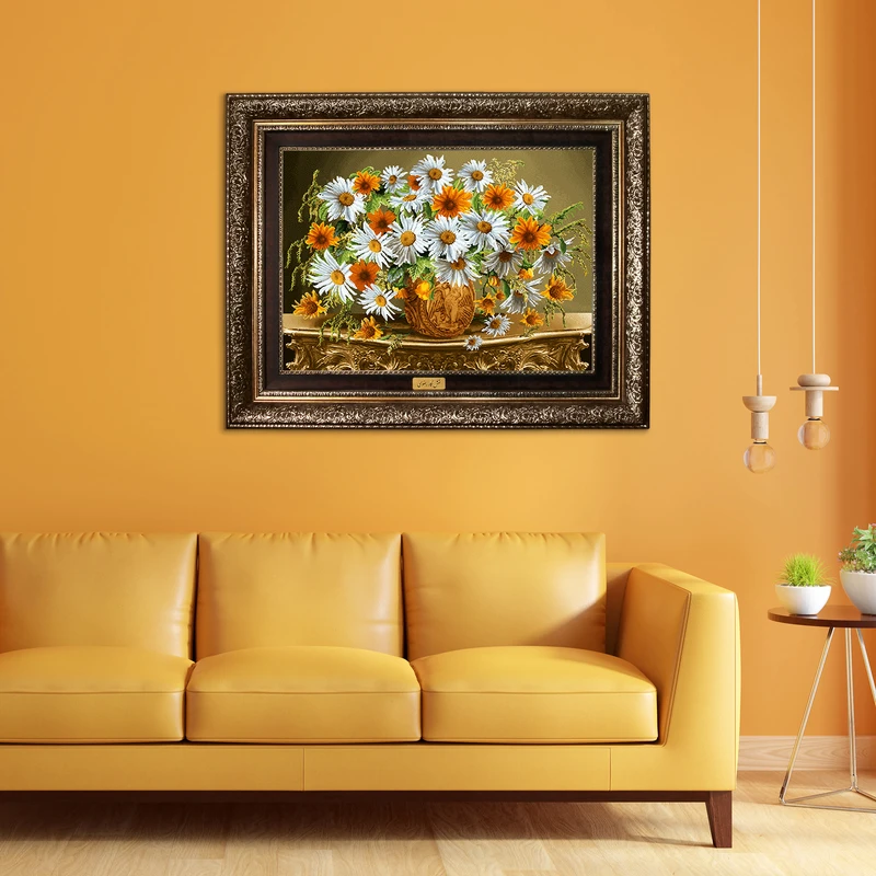 تابلو فرش ماشینی نقش نگار رضوی طرح گل کد 2260A