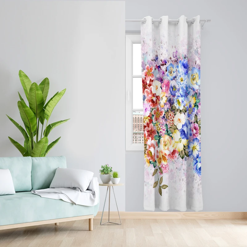پرده طرح گل مدل مخمل پانچی کد L 1139L Z سایز 140x200 سانتی متر