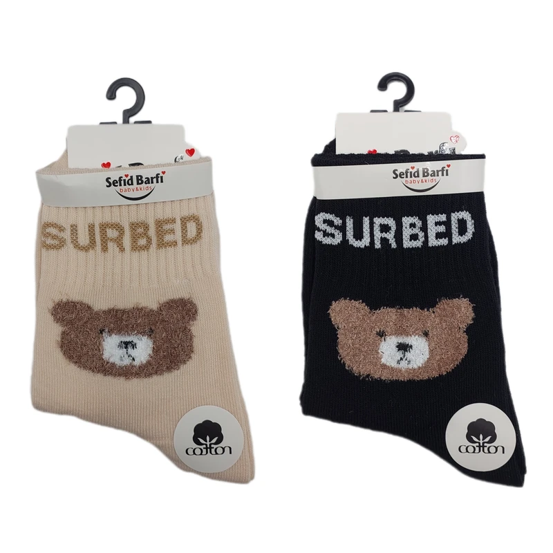 جوراب ساق بلند پسرانه کد SRB02 طرح خرسی بسته 2 عددی