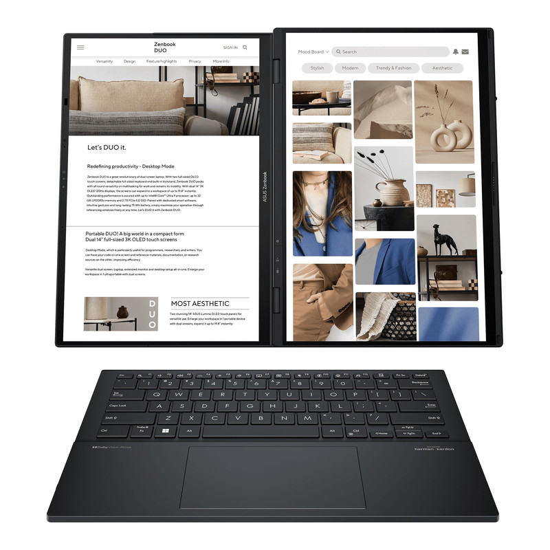لپ‌تاپ 14 اینچی ایسوس مدل Zenbook DUO UX8406CA-Core Ultra 9 285H-32GB LPDDR5X-2TB SSD-Dual 3K OLED Touch 120Hz-W