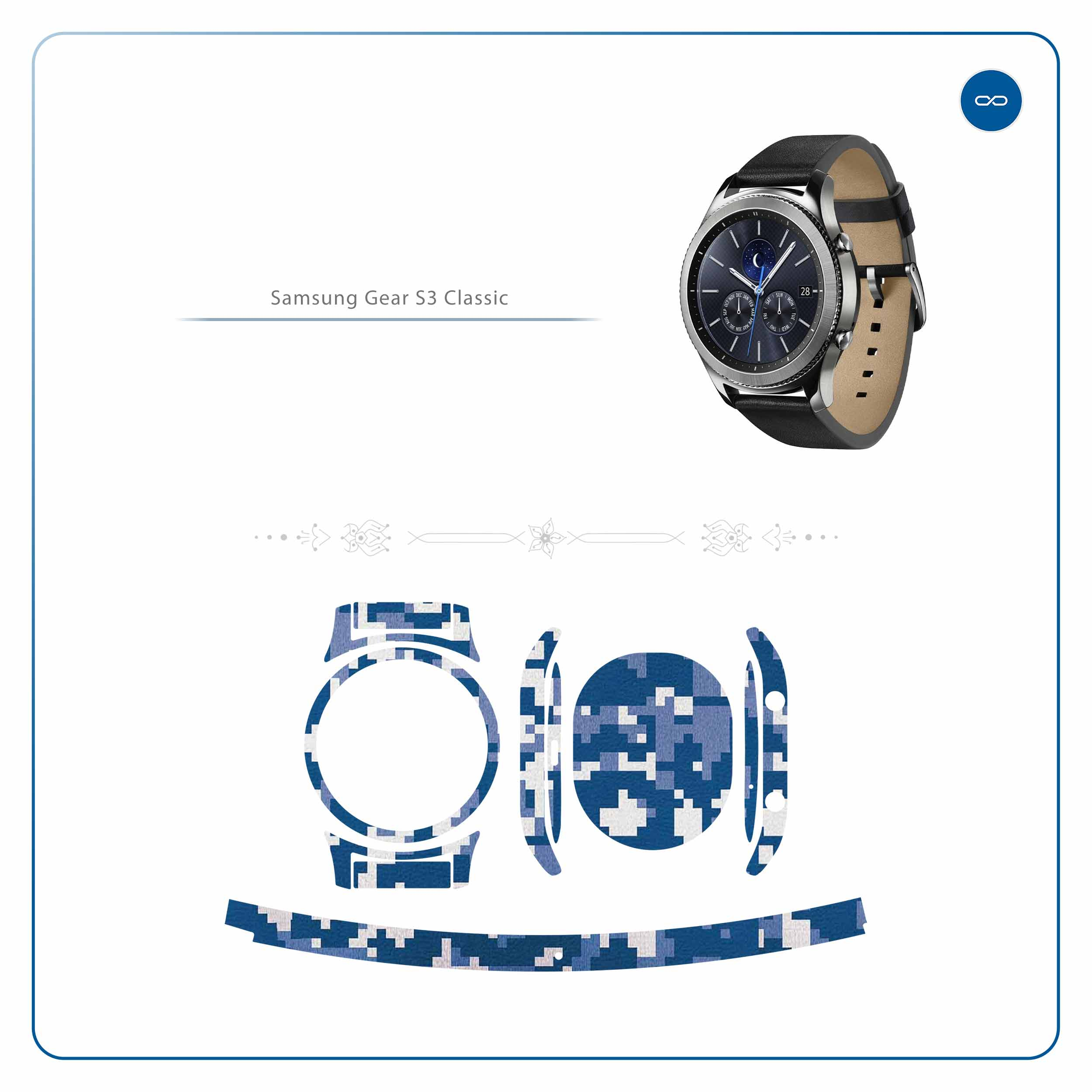 برچسب ماهوت طرح Army-Winter-Pixel مناسب برای ساعت هوشمند سامسونگ Galaxy Gear S3 Classic