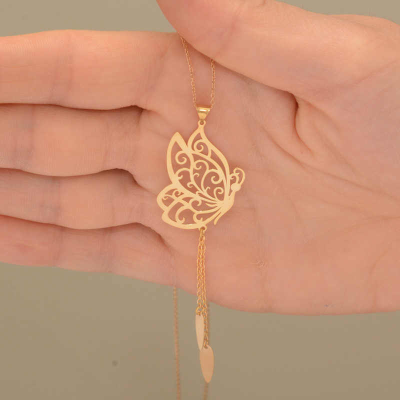 آویز گردنبند طلا 18 عیار زنانه الن نار مدل پروانه 01